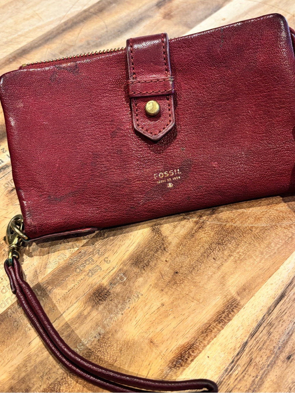 Vintage Fossil Burgundy Leather Wristlet Clutch with Strap